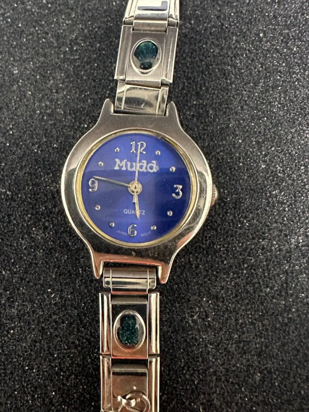 Mudd Watch Women Silver Tone Blue Dial  Italian Charms Stretch Band Y2K 6